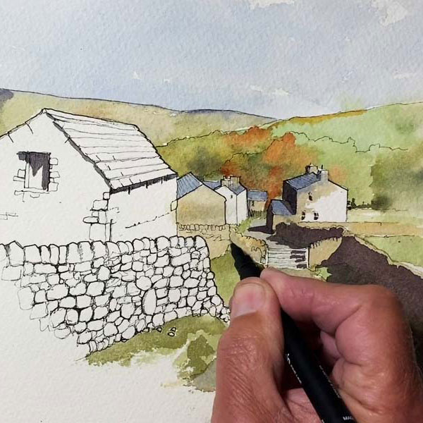 Line and wash drawing 